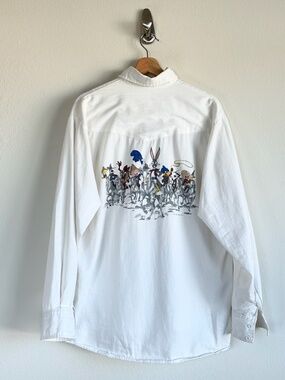 Vintage Looney Tunes 1993 Western Collection White Button Up  Size XL